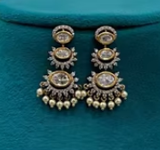 Collier design de luxe AD avec pierres et perles ensemble de boucles d'oreilles plaqué or pour mariage ensemble de bijoux de mode pour femmes - Product Image 2