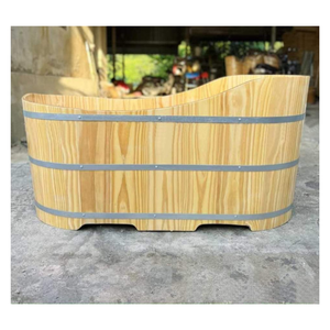 [AVAILABLE] | Round Japanese Style Wooden Bathtub Ofuro Barrel Tub For Personal Relaxing Bath From Blue Lotus Vietnam - Product Image 1
