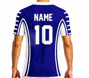 Ensemble de maillot de football personnalisable pour homme, bleu et blanc, manches courtes, impression sublimée, polyester à séchage rapide 180g, toutes saisons, coupe adulte - Product Image 3