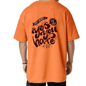 Men's Orange Short Sleeve O-Neck Casual T-Shirt Letter Pattern Printed Front Regular Fit 100% Cotton Jersey Fabric 320g DAIZEN - Product Image 3