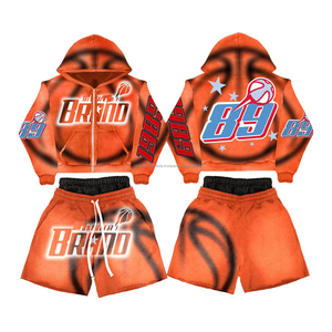 Conjunto de chándal personalizado para mujer y hombre, pantalones cortos, sudadera con capucha de forro polar con bolsillo canguro, conjunto holgado de dos piezas, ropa para mujer - Product Image 1