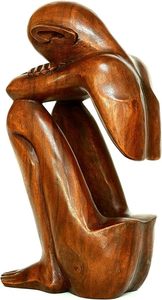 Sculpture en bois de 12 pouces - Homme au repos, figurine abstraite sculptée à la main, décoration artistique pour la maison, accent décoratif brun - Product Image 3