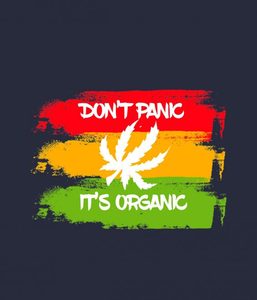 Débardeur bleu marine pour femme avec imprimé feuille de rasta « Don't Panic It's Organic » – Haut décontracté sans manches à col rond - Product Image 5