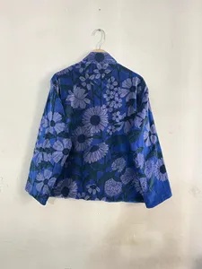 <b>Women</b> Blue Floral Velvet <b>Jacket</b> Boho Printed Short Coat Vintage Style <b>Lightweight</b> Ethnic Outerwear - Product Image 4