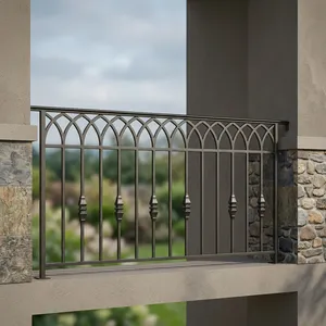 Barandilla de Balcón Moderna Decorativa de Hierro Forjado Negro, Baranda Arqueada Resistente para Escaleras, Valla de Seguridad para Terraza de Casa o Villa - Product Image 4