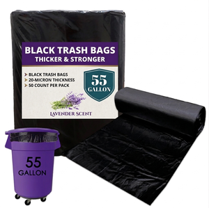 ถุงขยะดำแบบหนาพิเศษ TH GB-018 ขนาด 55-60 แกลลอน 50 ใบ กลิ่นลาเวนเดอร์ สำหรับใช้ในบ้าน สำนักงาน สวน และกลางแจ้ง - Product Image 1