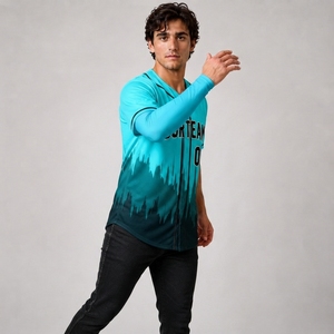 Maillot de baseball personnalisé pour équipes, impression par sublimation, anti-humidité, 100 % polyester, col en V, manches courtes, coupe classique, unisexe adulte - Product Image 4