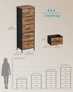 Commode moderne à 5 tiroirs, design rustique marron et noir encre, meuble de rangement durable pour chambre et salon, unité autoportante - Product Image 2