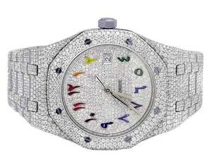 BOJ A.P. Reloj de Lujo para Hombre con Esfera Árabe Multicolor, Movimiento de Cuarzo, Diamantes VVS, Moissanita, Acero Inoxidable, Cristal de 20 mm - Product Image 2