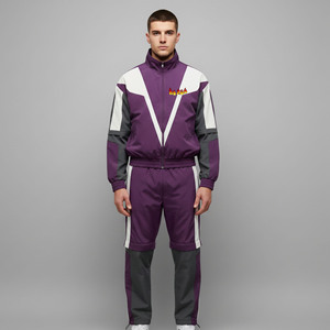 Premium Quality Fashionable <b>Zip</b> <b>up</b> <b>Jacket</b> & Baggy Pants Set Lightweight Windproof & Waterproof Color Block Sweatsuit For Men - Product Image 1