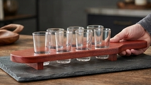 Handmade <b>Wooden</b> Shot Glass Holder Oval Shape 6 Holes Minimalist Design Standing Type Storage <b>Rack</b> for Beverage Use - Product Image 5
