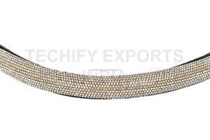 Bandeau de tête de cheval en strass doré, accessoire de bride incurvée en cuir noir de qualité supérieure pour l'équipement équestre - Product Image 3