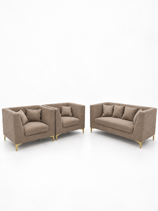 Ensemble de canapés de luxe 211 PIRAMID taupe émeraude pour hôtel, salon, appartement, tissu haut de gamme personnalisé, écologique, pieds en acier inoxydable - Product Image 1