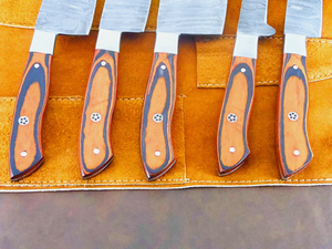ชุดมีดเชฟอเนกประสงค์ 5 ชิ้น ทำมือจากเหล็กกล้าคาร์บอนสูง ด้ามไม้ ใบมีดแบบ Fixed Blade รับผลิตตามแบบ OEM ปรับแต่งได้ รับประกัน 3 ปี - Product Image 5