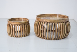 Juego de mesa de centro de forma redonda de madera maciza de mango, diseño moderno y elegante para uso en el hogar, hotel o restaurante, sala de estar - Product Image 3