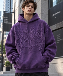 Sweat-shirt à capuche surdimensionné gaufré violet pour homme, streetwear de luxe, avec logo frontal, vente en gros de vêtements - Product Image 2