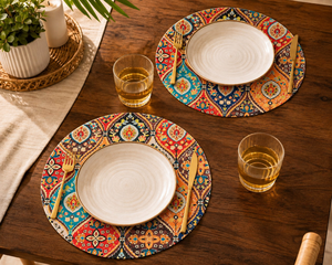 Round Bohemian Printed <b>Place</b> <b>Mat</b> with Floral Pattern in Vibrant Colors for Home Use - Product Image 2