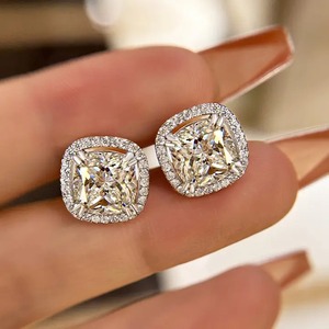925 Moissanite 2.5 Carat Cushion Cut Sparkle Halo Trendy Women's <b>Stud</b> Earrings Sterling <b>Silver</b> White Gold Plated - Product Image 6