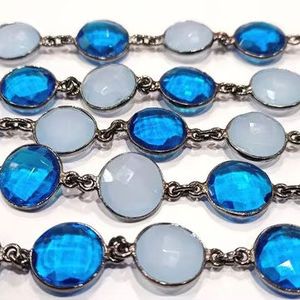Cadena de Eslabones con Conector Facetado en Forma de Moneda de Calcedonia Azul - Product Image 1