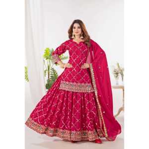 Ensemble de vêtements de fête pour femmes de créateur Sharara Plazzo Dupatta - Product Image 4