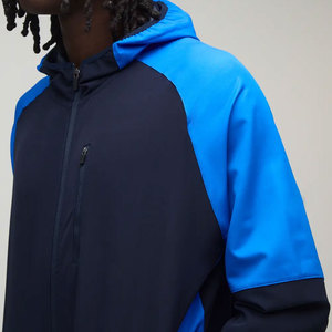 Ensemble de survêtement bleu à capuche pour homme, style sportif color block, séchage rapide, coupe régulière, manches longues, fermeture éclair sur le devant, poches, short - Product Image 6