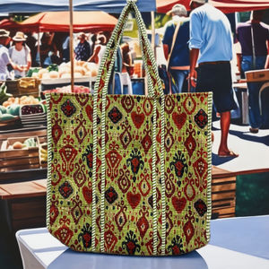 Bolsas de Algodón Ecológicas, Bolsa de Compras Ligera para la Playa con Cierre de Cremallera, Diseño Espacioso Acolchado Hecho a Mano, Práctico Bolsillo - Product Image 1