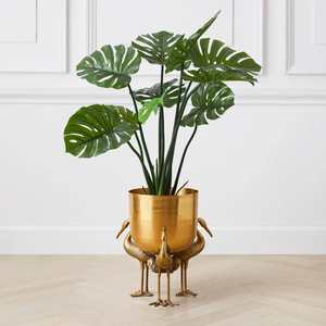 Elegant gold planters featuring a sophisticated spiral <b>wire</b> pedestal design, available at wholesale prices for premium decor. - Product Image 2
