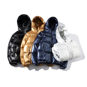 Hooded <b>Puffer</b> <b>Jacket</b> <b>Men</b> Black Gold Navy <b>White</b> Polyester Wadding Zipper Closure Windproof Casual Winter Outerwear Regular Fit - Product Image 1