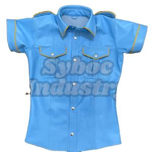 Uniforme en cuir pour homme Chemise en cuir de grande taille pour adulte en cuir d'agneau bleu élégant fait main écologique personnalisé - Product Image 1