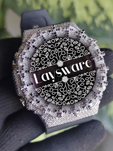 Montre de luxe pour femme, sertie de moissanite VVS, cadran rose, bracelet en caoutchouc noir, analogique-numérique, style hip-hop - Product Image 6