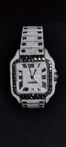 Reloj con Números Romanos con Incrustaciones de Diamantes, Bisel Negro, Cuadrado Plateado, Automático, Estilo Hip Hop de Lujo para Hombre, con Incrustaciones de Moissanita - Product Image 2