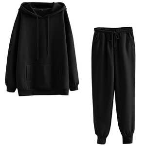 Ensemble survêtement deux pièces pour femme, brodé, avec boutons, sweat à capuche et pantalon, 100% coton molletonné, streetwear, vêtements de sport - Product Image 1