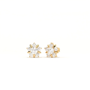 Aarinya Boucles d'oreilles clous en or 9K certifiées IGI, motif floral, diamant, style Centurion, minimalistes, avec pétales sertis, pour femme, cadeau, fête - Product Image 4