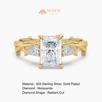Bague de fiançailles en argent plaqué or avec moissanite taille émeraude, bijoux vintage de mariage et d'anniversaire, cadeau de luxe USA