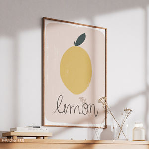Affiche murale moderne pour les fêtes, illustration minimaliste de citron, décoration murale scandinave pour cuisine, impression sur toile avec cadre en bois - Product Image 3