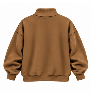 Sudadera Oversize Marrón Camel con Cuello Alto Simulado, Unisex, Ajuste Holgado, Manga Larga, Tejido Grueso, Estampado Personalizado, Estilo Casual Urbano - Product Image 2