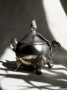 Patinated <b>silver</b>-plated sugar bowl and creamer – Antique <b>tea</b> <b>set</b> – Vintage duo - Product Image 1