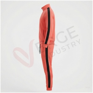 Ensemble de survêtement corail pour homme, manches longues, col montant, fermeture éclair sur le devant, couleur unie, respirant, coupe décontractée, pour l'automne - Product Image 3