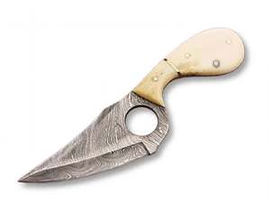 Handcrafted Damascus Steel Compact Utility <b>Knife</b> Natural Bone Handle Finger Hole <b>Craft</b> Tool - Product Image 2