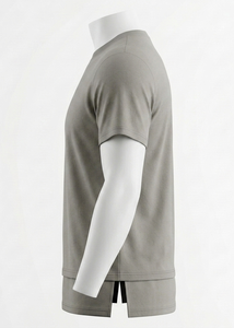 Men's Grey Short Sleeve O-Neck Knitted T-Shirt Regular Fit Solid Color Formal Breathable Front Logo - Product Image 6