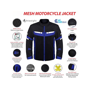Blouson de moto réfléchissant noir et bleu pour homme, manches longues, coupe-vent, color-block, toutes saisons, tenue de course - Product Image 3
