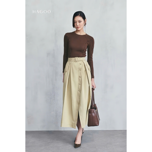 กระโปรงพลีทสีกากี CV723 HAGOO ทรงเอไลน์เอวสูง พร้อมส่ง - Product Image 3