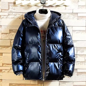 Veste matelassée brillante personnalisée par le fabricant, manteau d'hiver rembourré, doudoune unisexe zippée, coupe-vent noir pour l'extérieur - Product Image 2