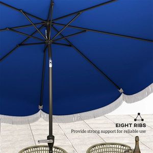 Ombrellone da Patio Blu Navy Elegante da 2,68 m con Protezione UPF 30+ e 8 Stecche, Ombrellone da Esterno/Spiaggia con Inclinazione a Pulsante - Product Image 6