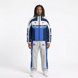 Conjunto Deportivo de 2 Piezas de Poliéster, Chaqueta con Capucha y Cierre, Pantalones Deportivos de Nailon, Resistentes al Viento, Transpirables, Ropa Deportiva Informal, Corte Holgado - Product Image 1