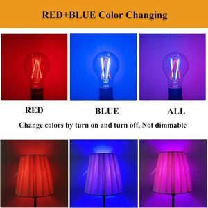 Lampadina LED A19 3CCT 60W Equivalente a 6W, Vetro Trasparente, 3 Temperature di Colore, Luce Cambiacolore Rosso-Blu, Attacco Medio E26, 3 LED - Product Image 6
