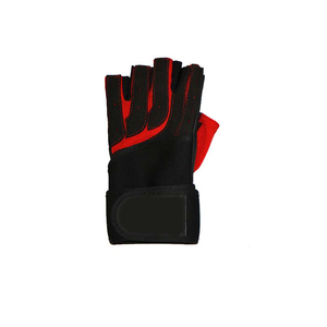 <b>Half</b> Finger Weight Lifting Gloves Black Red PU Leather Breathable Non <b>Slip</b> Adjustable Wrist Strap Gym Fitness Unisex - Product Image 2