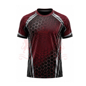 Camiseta de Fútbol Geométrica Roja y Negra para Hombre, Manga Corta, Cuello Redondo, Poliéster que Absorbe la Humedad, Ajuste Atlético, para Todas las Temporadas - Product Image 2