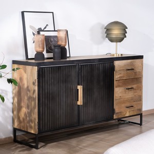 Vandana Autumn Frame 160cm designer <b>sideboard</b> in mango wood and fluted metal Kazag - Product Image 3