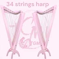 Large Size 36 Strings Lever Harp with Case & Tuning Key Elegant Vintage Style Floral Design Made Musical Instruments Harps